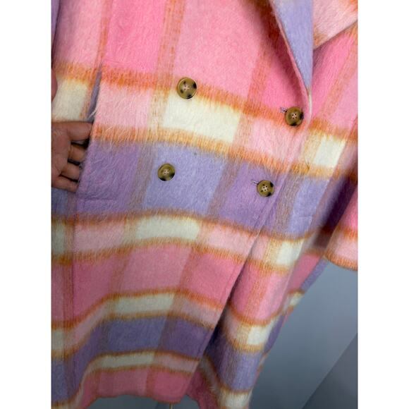Anthropologie Maeve Wool Blend Plaid Long Coat Jacket Pink Romantic Sz L New - Picture 9 of 16